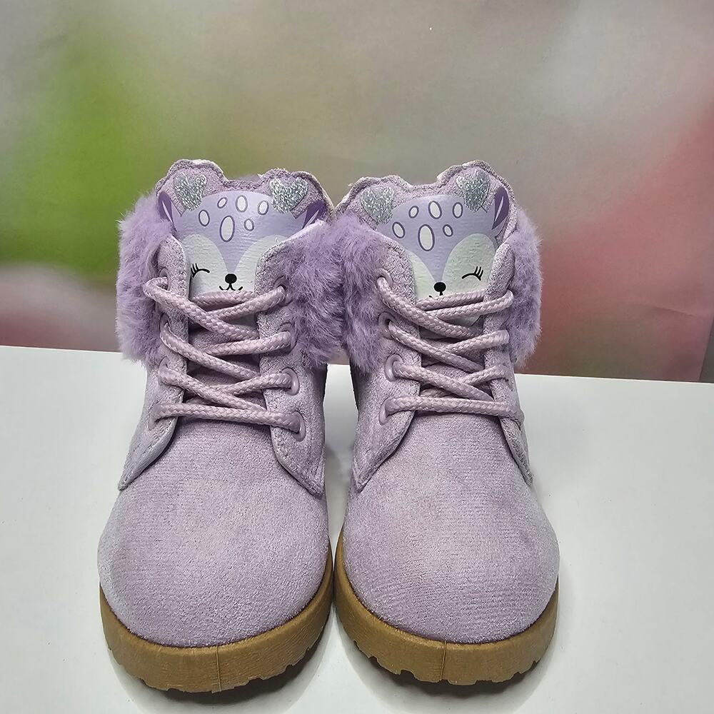 Toddler Winter Deer Face Faux Fur Bootie Size Toddler 5 Lavender NEW